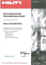 Zertifikat Brandschutz Kundenseminar (Hendrik Petri)